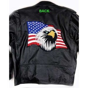 Rocky Mountain Hides Black Leather Motorcycle Jacket Embroidered Eagle Size L